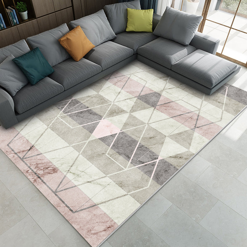 Fashion Nordic Rug Multi-Colored 3D Geometric Printed Carpet Anti-Slip Backing Washable Pet Friendly Rug for Sitting Room Pink Clearhalo 'Area Rug' 'Modern' 'Rugs' Rug' 2317368