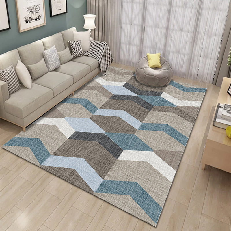 Novelty 3D Printing Geometric Rug Multi Colored Modern Rug Polyester Stain Resistant Non-Slip Machine Washable Rug for Room Blue-Brown Clearhalo 'Area Rug' 'Modern' 'Rugs' Rug' 2317382