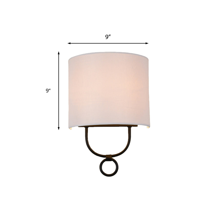 Traditional Half-Cylinder Wall Light 1 Head White Fabric Shade Wall Sconce Lighting for Bedroom Clearhalo 'Wall Lamps & Sconces' 'Wall Lights' Lighting' 231749