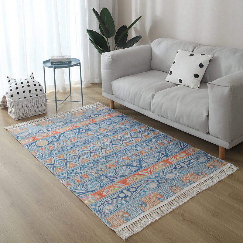 Casual Living Room Rug Multi Colored Geometric Printed Area Carpet Jute Stain-Resistant Handmade Indoor Rug with Tassel Blue Clearhalo 'Area Rug' 'Bohemian' 'Rugs' Rug' 2317531