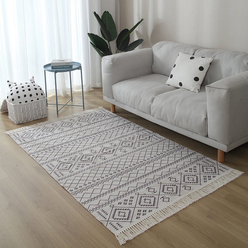 Casual Living Room Rug Multi Colored Geometric Printed Area Carpet Jute Stain-Resistant Handmade Indoor Rug with Tassel Clearhalo 'Area Rug' 'Bohemian' 'Rugs' Rug' 2317533