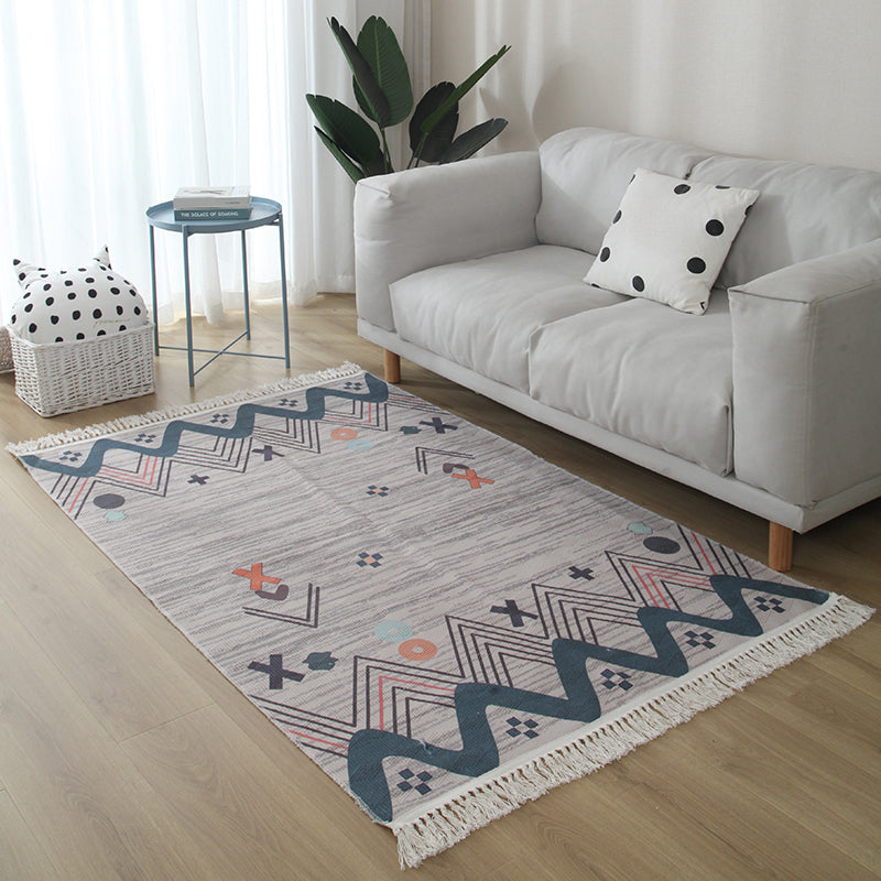 Casual Living Room Rug Multi Colored Geometric Printed Area Carpet Jute Stain-Resistant Handmade Indoor Rug with Tassel Clearhalo 'Area Rug' 'Bohemian' 'Rugs' Rug' 2317535