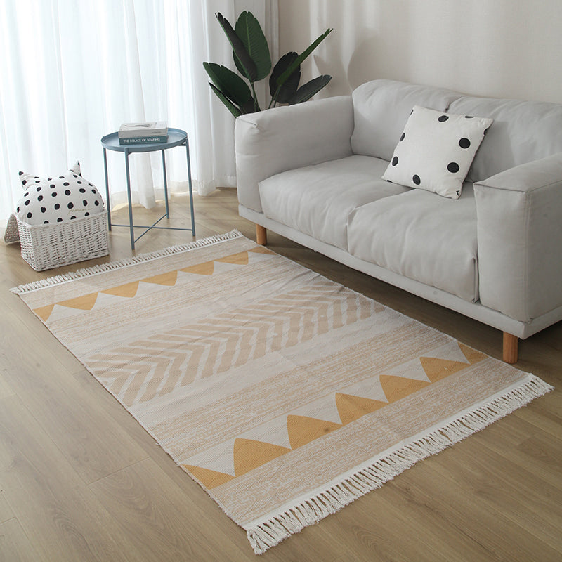 Casual Living Room Rug Multi Colored Geometric Printed Area Carpet Jute Stain-Resistant Handmade Indoor Rug with Tassel Yellow Clearhalo 'Area Rug' 'Bohemian' 'Rugs' Rug' 2317538
