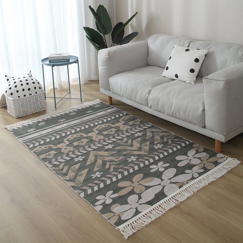 Casual Living Room Rug Multi Colored Geometric Printed Area Carpet Jute Stain-Resistant Handmade Indoor Rug with Tassel Dark Gray Clearhalo 'Area Rug' 'Bohemian' 'Rugs' Rug' 2317541