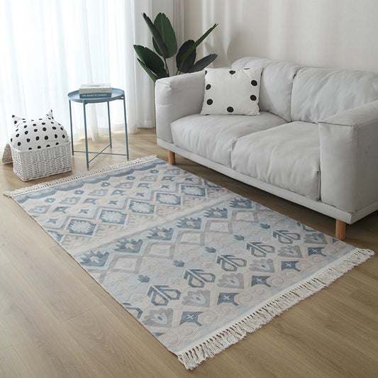 Casual Living Room Rug Multi Colored Geometric Printed Area Carpet Jute Stain-Resistant Handmade Indoor Rug with Tassel Light Blue Clearhalo 'Area Rug' 'Bohemian' 'Rugs' Rug' 2317542