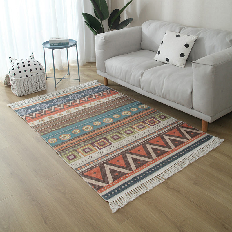 Eclectic Living Room Rug Multi Colored Geometric Printed Indoor Rug Jute Non-Slip Backing Easy Care Area Carpet with Tassel Clearhalo 'Area Rug' 'Bohemian' 'Rugs' Rug' 2317543