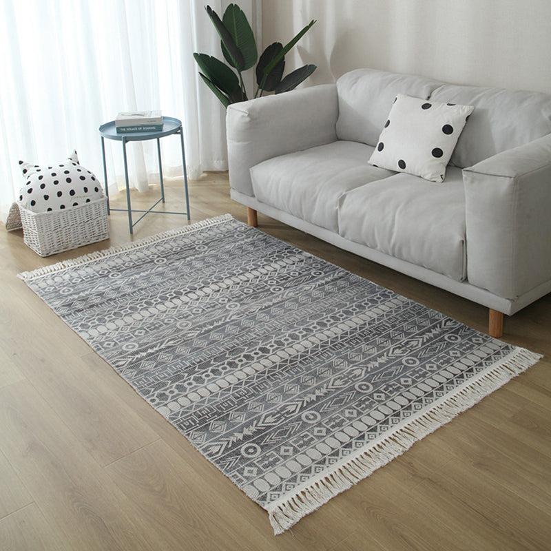 Eclectic Living Room Rug Multi Colored Geometric Printed Indoor Rug Jute Non-Slip Backing Easy Care Area Carpet with Tassel Grey Clearhalo 'Area Rug' 'Bohemian' 'Rugs' Rug' 2317551