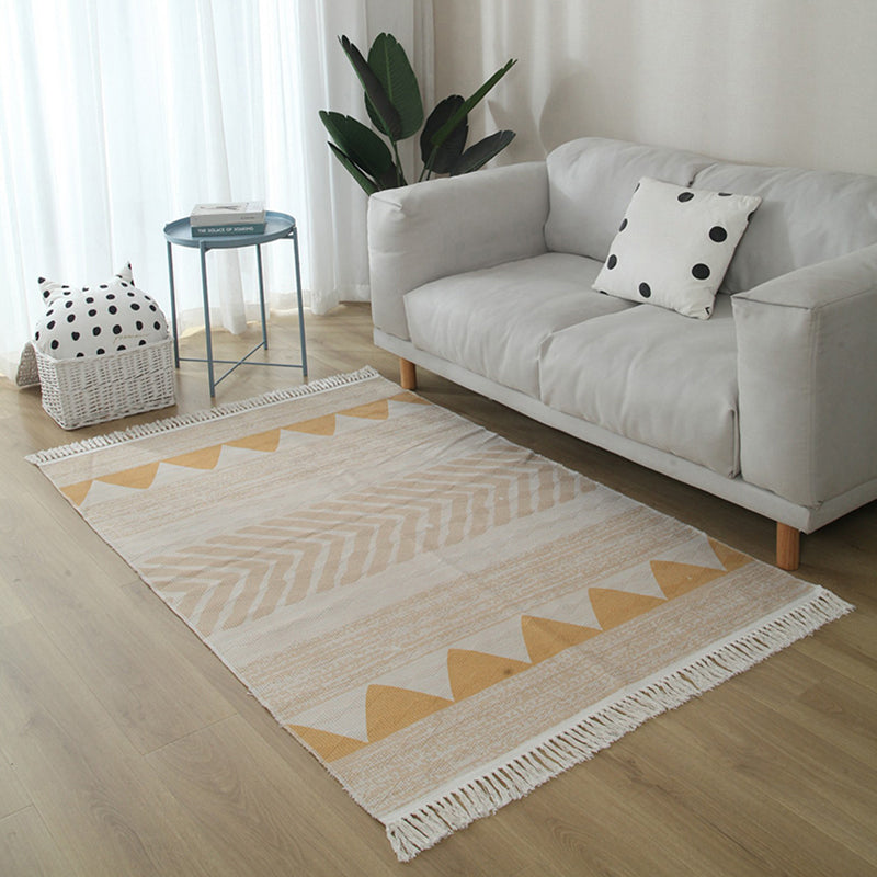 Eclectic Living Room Rug Multi Colored Geometric Printed Indoor Rug Jute Non-Slip Backing Easy Care Area Carpet with Tassel Beige Clearhalo 'Area Rug' 'Bohemian' 'Rugs' Rug' 2317553