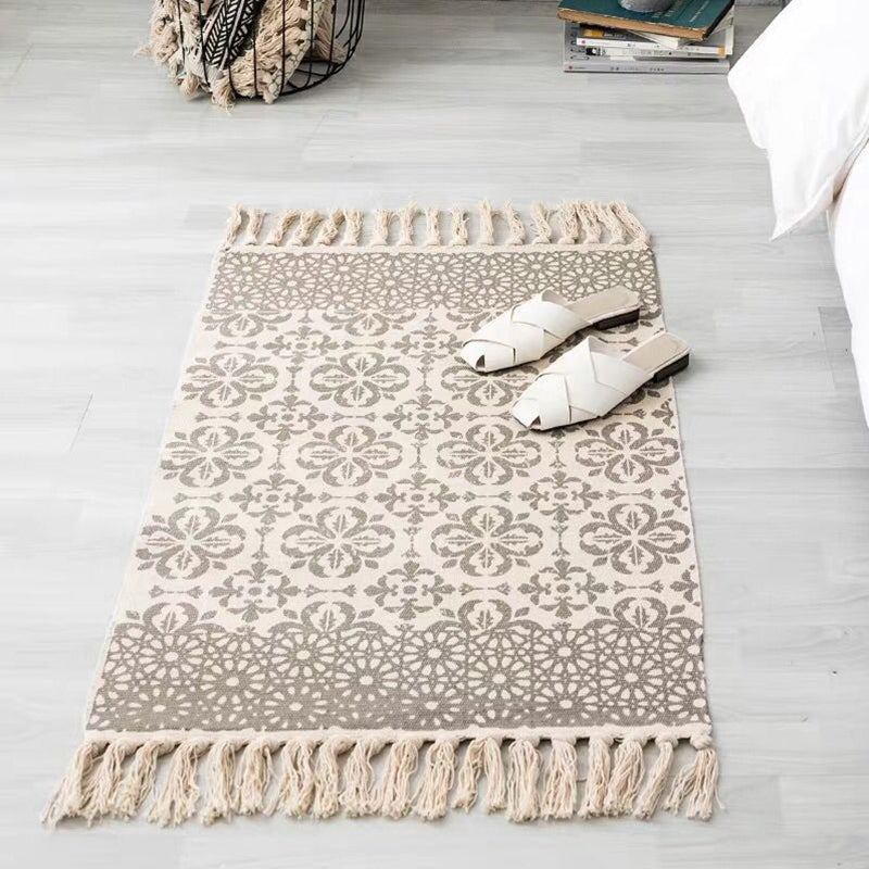 Multi Color Comfort Rug Jute Geometric Printed Area Carpet Easy Care Stain-Resistant Pet Friendly Rug with Tassel for Bedroom Clearhalo 'Area Rug' 'Bohemian' 'Rugs' Rug' 2317560