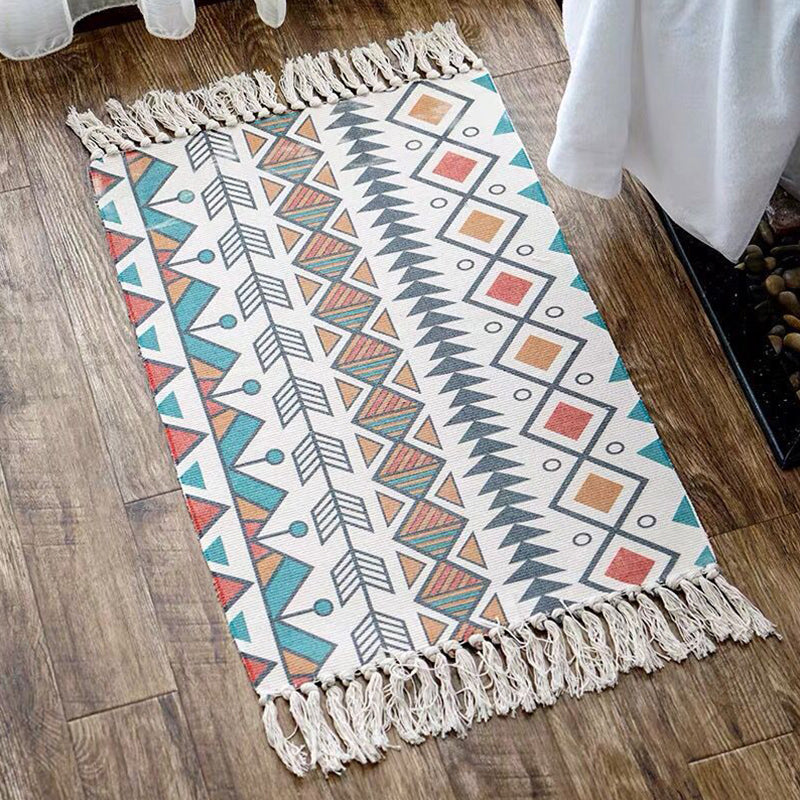 Multi Color Comfort Rug Jute Geometric Printed Area Carpet Easy Care Stain-Resistant Pet Friendly Rug with Tassel for Bedroom Orange 2' x 2'11" Clearhalo 'Area Rug' 'Bohemian' 'Rugs' Rug' 2317563