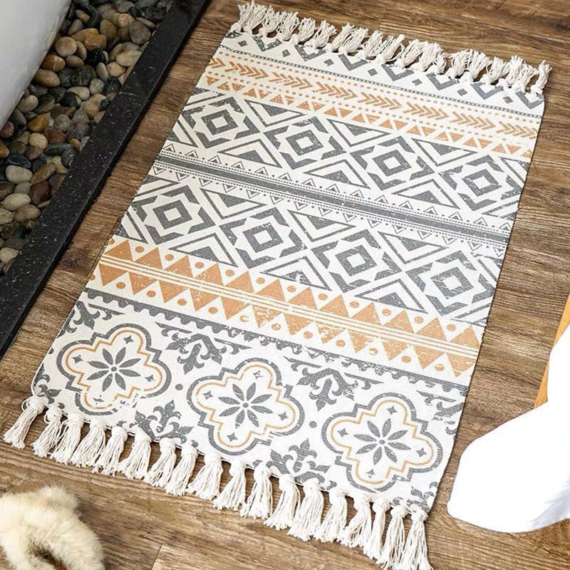 Multi Color Comfort Rug Jute Geometric Printed Area Carpet Easy Care Stain-Resistant Pet Friendly Rug with Tassel for Bedroom Dark Blue 2' x 2'11" Clearhalo 'Area Rug' 'Bohemian' 'Rugs' Rug' 2317564
