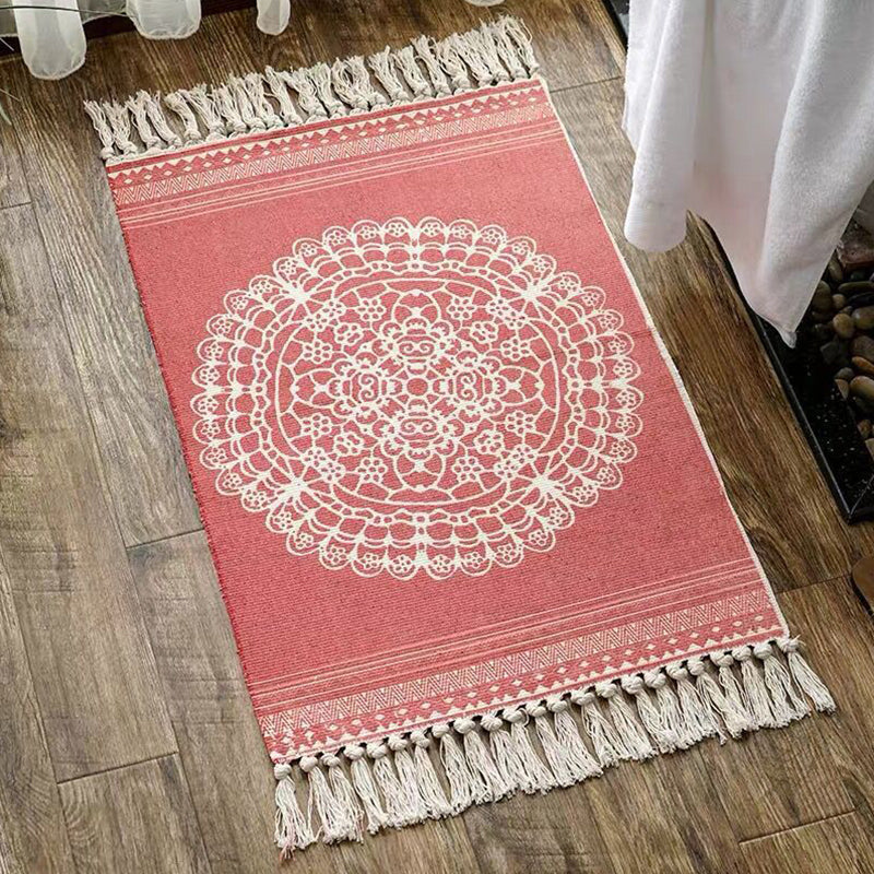 Multi Color Comfort Rug Jute Geometric Printed Area Carpet Easy Care Stain-Resistant Pet Friendly Rug with Tassel for Bedroom Red 2' x 2'11" Clearhalo 'Area Rug' 'Bohemian' 'Rugs' Rug' 2317565