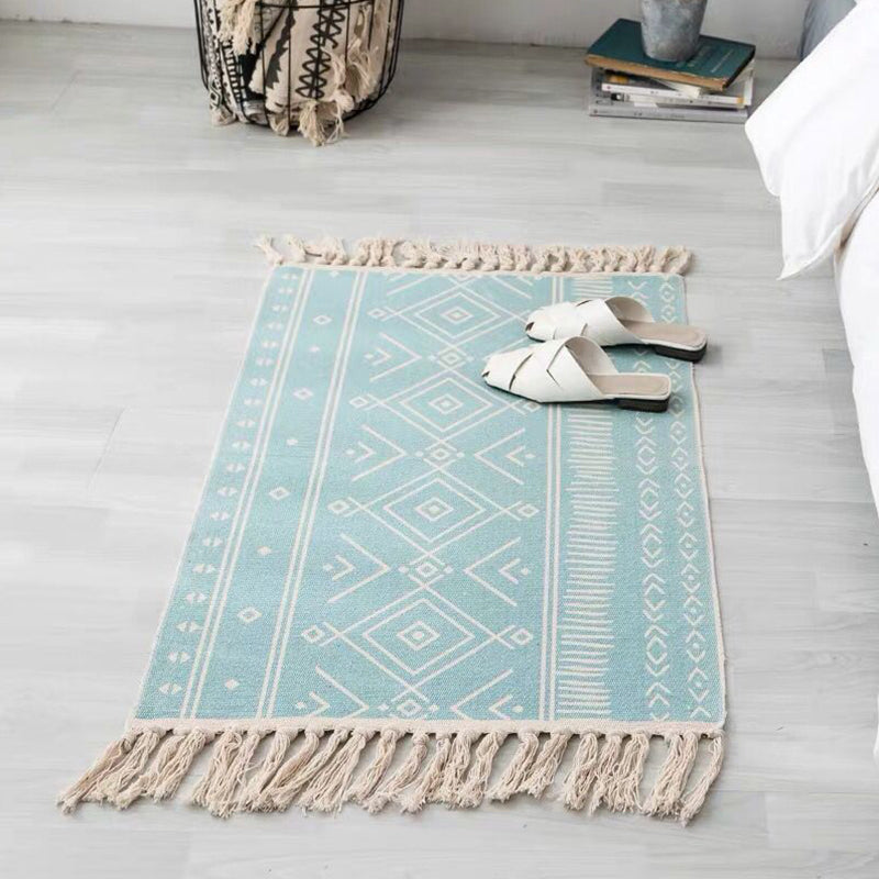 Multi Color Comfort Rug Jute Geometric Printed Area Carpet Easy Care Stain-Resistant Pet Friendly Rug with Tassel for Bedroom Blue 2' x 2'11" Clearhalo 'Area Rug' 'Bohemian' 'Rugs' Rug' 2317566