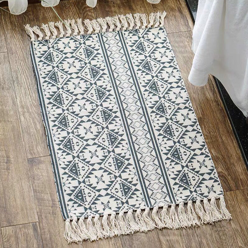 Multi Color Comfort Rug Jute Geometric Printed Area Carpet Easy Care Stain-Resistant Pet Friendly Rug with Tassel for Bedroom Gray-Blue 2' x 2'11" Clearhalo 'Area Rug' 'Bohemian' 'Rugs' Rug' 2317567