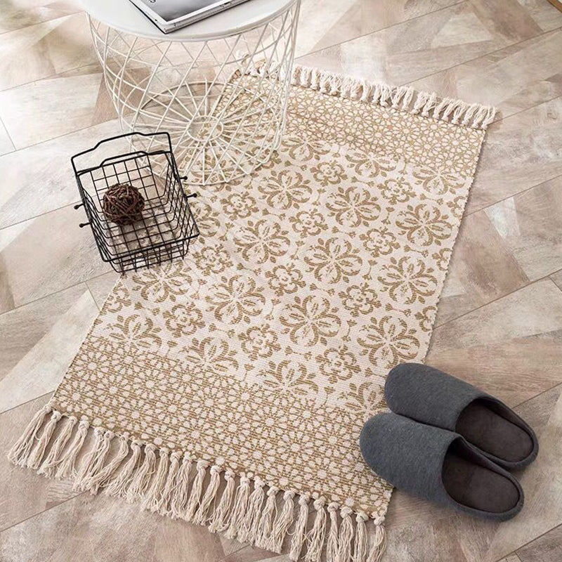Multi Color Comfort Rug Jute Geometric Printed Area Carpet Easy Care Stain-Resistant Pet Friendly Rug with Tassel for Bedroom Khaki 2' x 2'11" Clearhalo 'Area Rug' 'Bohemian' 'Rugs' Rug' 2317570