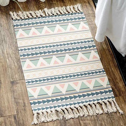 Multi Color Comfort Rug Jute Geometric Printed Area Carpet Easy Care Stain-Resistant Pet Friendly Rug with Tassel for Bedroom Green 2' x 2'11" Clearhalo 'Area Rug' 'Bohemian' 'Rugs' Rug' 2317571