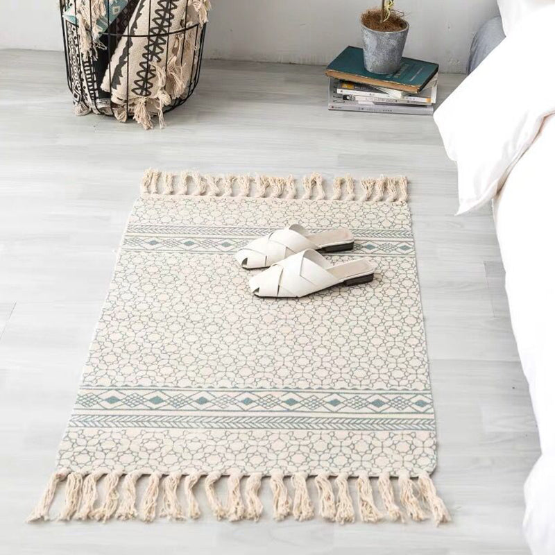 Multi Color Comfort Rug Jute Geometric Printed Area Carpet Easy Care Stain-Resistant Pet Friendly Rug with Tassel for Bedroom Gray-Green 2' x 2'11" Clearhalo 'Area Rug' 'Bohemian' 'Rugs' Rug' 2317572
