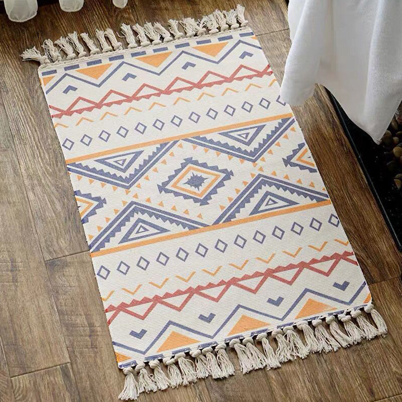 Multi Color Comfort Rug Jute Geometric Printed Area Carpet Easy Care Stain-Resistant Pet Friendly Rug with Tassel for Bedroom Yellow 2' x 2'11" Clearhalo 'Area Rug' 'Bohemian' 'Rugs' Rug' 2317573