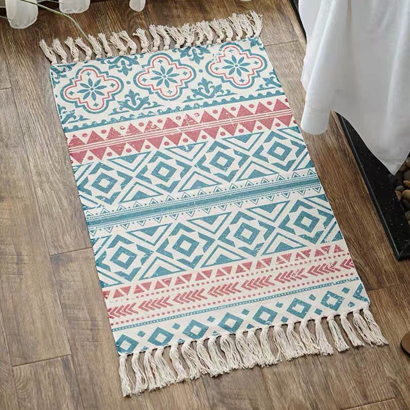 Multi Color Comfort Rug Jute Geometric Printed Area Carpet Easy Care Stain-Resistant Pet Friendly Rug with Tassel for Bedroom Sky Blue 2' x 2'11" Clearhalo 'Area Rug' 'Bohemian' 'Rugs' Rug' 2317574