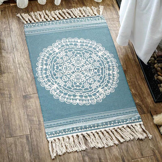 Multi Color Comfort Rug Jute Geometric Printed Area Carpet Easy Care Stain-Resistant Pet Friendly Rug with Tassel for Bedroom Aqua 2' x 2'11" Clearhalo 'Area Rug' 'Bohemian' 'Rugs' Rug' 2317575