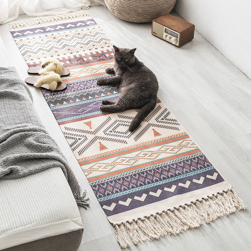 Multi Colored Bedroom Rug Boho Geometric Print Indoor Rug Jute Easy Care Pet Friendly Area Carpet with Tassel Clearhalo 'Area Rug' 'Bohemian' 'Rugs' Rug' 2317581