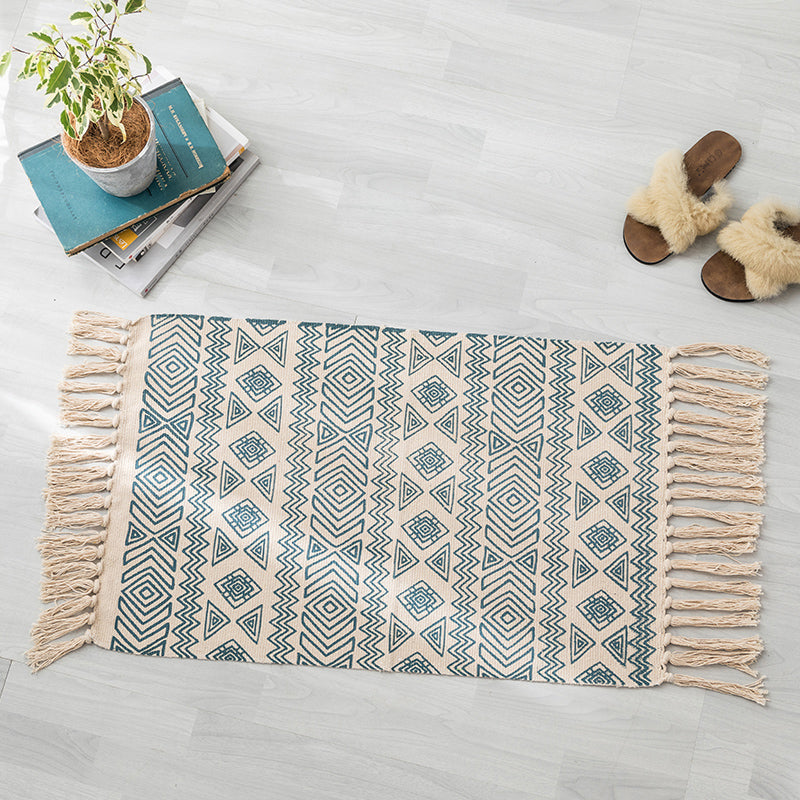 Bohemian Bedroom Rug Multi Color Geo Printed Area Rug Jute Pet Friendly Easy Care Stain-Resistant Carpet with Tassel Light Blue 2' x 2'11" Clearhalo 'Area Rug' 'Bohemian' 'Rugs' Rug' 2317586