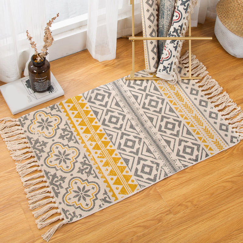 Bohemian Bedroom Rug Multi Color Geo Printed Area Rug Jute Pet Friendly Easy Care Stain-Resistant Carpet with Tassel Yellow 2' x 2'11" Clearhalo 'Area Rug' 'Bohemian' 'Rugs' Rug' 2317587