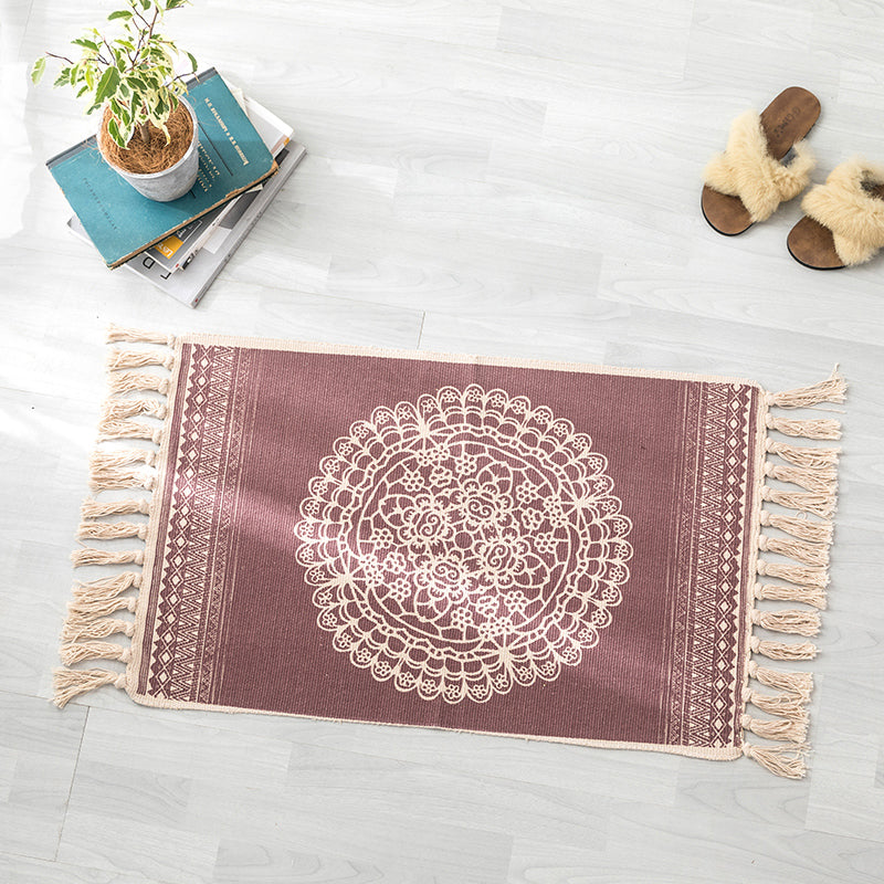 Bohemian Bedroom Rug Multi Color Geo Printed Area Rug Jute Pet Friendly Easy Care Stain-Resistant Carpet with Tassel Red 2' x 2'11" Clearhalo 'Area Rug' 'Bohemian' 'Rugs' Rug' 2317589
