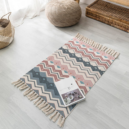 Bohemian Bedroom Rug Multi Color Geo Printed Area Rug Jute Pet Friendly Easy Care Stain-Resistant Carpet with Tassel Pink 2' x 2'11" Clearhalo 'Area Rug' 'Bohemian' 'Rugs' Rug' 2317597
