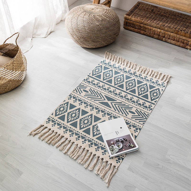 Bohemian Bedroom Rug Multi Color Geo Printed Area Rug Jute Pet Friendly Easy Care Stain-Resistant Carpet with Tassel Gray-Green 2' x 2'11" Clearhalo 'Area Rug' 'Bohemian' 'Rugs' Rug' 2317598