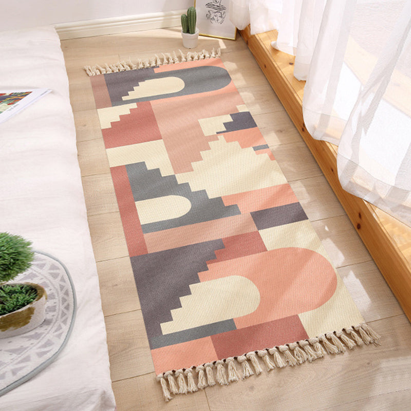 Eclectic Geometric Print Rug Multi Colored Jute Indoor Rug Easy Care Pet Friendly Area Carpet with Fringe for Bedroom Light Pink Clearhalo 'Area Rug' 'Bohemian' 'Rugs' Rug' 2317605