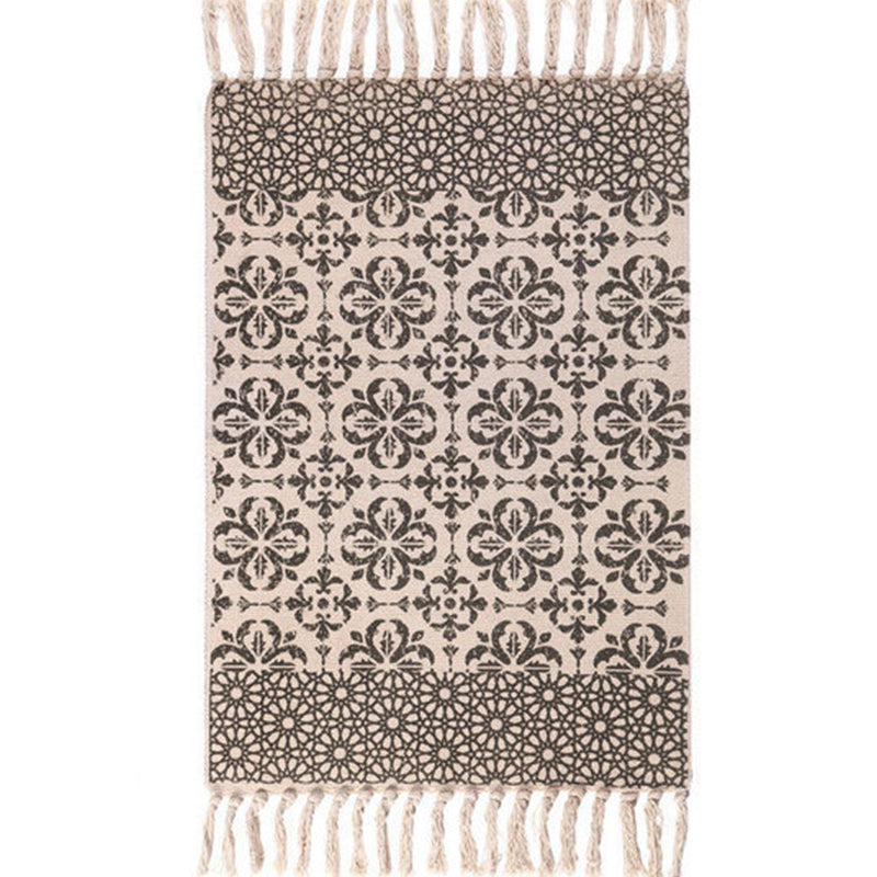 Eclectic Geometric Print Rug Multi Colored Jute Indoor Rug Easy Care Pet Friendly Area Carpet with Fringe for Bedroom Khaki Clearhalo 'Area Rug' 'Bohemian' 'Rugs' Rug' 2317607