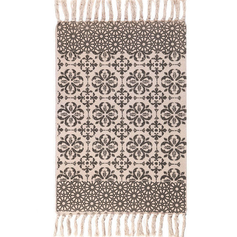 Eclectic Geometric Print Rug Multi Colored Jute Indoor Rug Easy Care Pet Friendly Area Carpet with Fringe for Bedroom Khaki Clearhalo 'Area Rug' 'Bohemian' 'Rugs' Rug' 2317607