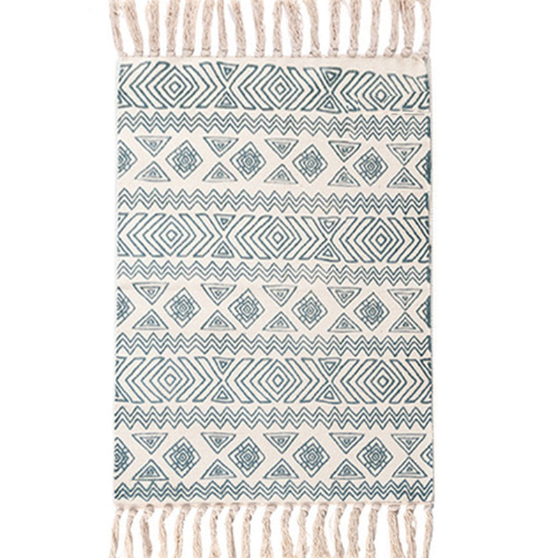 Eclectic Geometric Print Rug Multi Colored Jute Indoor Rug Easy Care Pet Friendly Area Carpet with Fringe for Bedroom Light Blue Clearhalo 'Area Rug' 'Bohemian' 'Rugs' Rug' 2317610