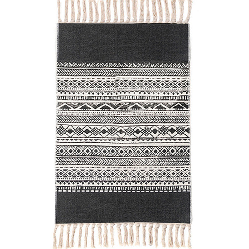 Eclectic Geometric Print Rug Multi Colored Jute Indoor Rug Easy Care Pet Friendly Area Carpet with Fringe for Bedroom Black Clearhalo 'Area Rug' 'Bohemian' 'Rugs' Rug' 2317622