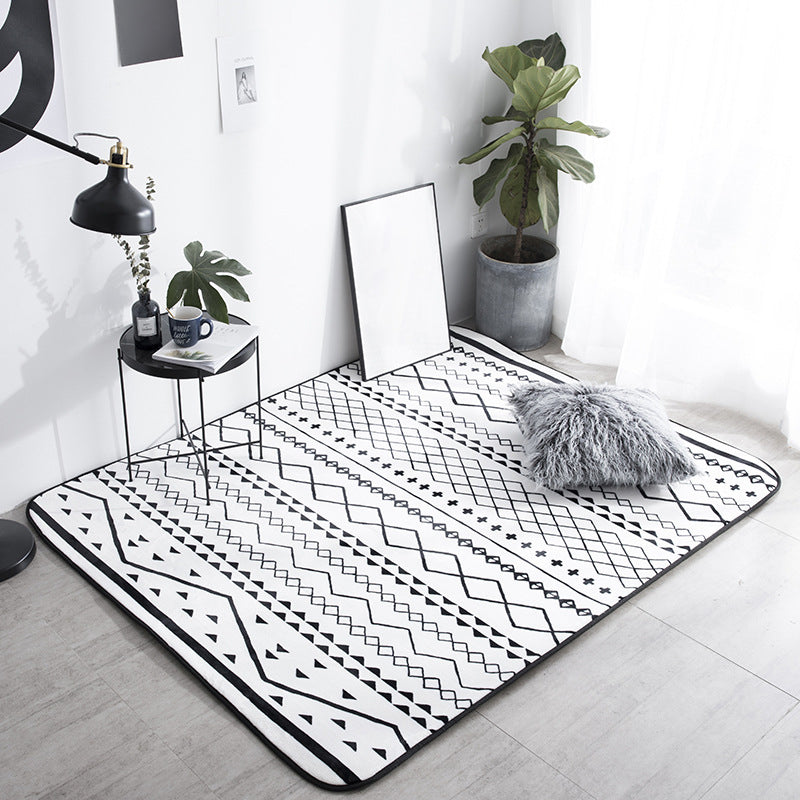 Black Living Room Rug Nordic Geometric Print Area Carpet Polypropyolene Non-Slip Pet Friendly Easy Care Rug Clearhalo 'Area Rug' 'Rugs' 'Southwestern' Rug' 2317673