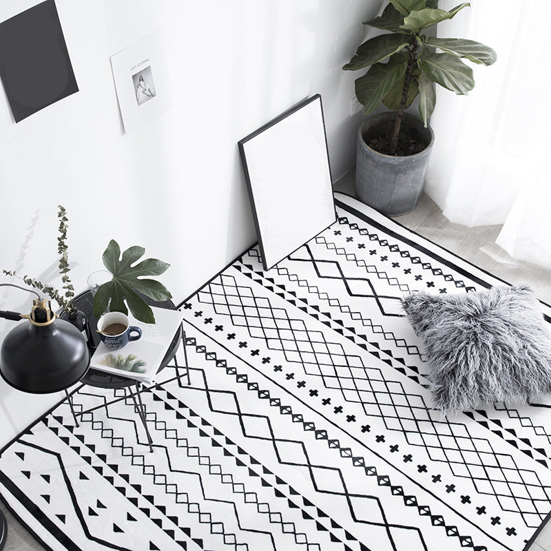 Black Living Room Rug Nordic Geometric Print Area Carpet Polypropyolene Non-Slip Pet Friendly Easy Care Rug Black Clearhalo 'Area Rug' 'Rugs' 'Southwestern' Rug' 2317678