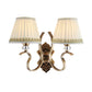 Gold Pleated Shade Wall Sconce Traditional Fabric 1/2-Bulb Living Room Wall Mounted Light with Crystal Accent Clearhalo 'Wall Lamps & Sconces' 'Wall Lights' Lighting' 231771