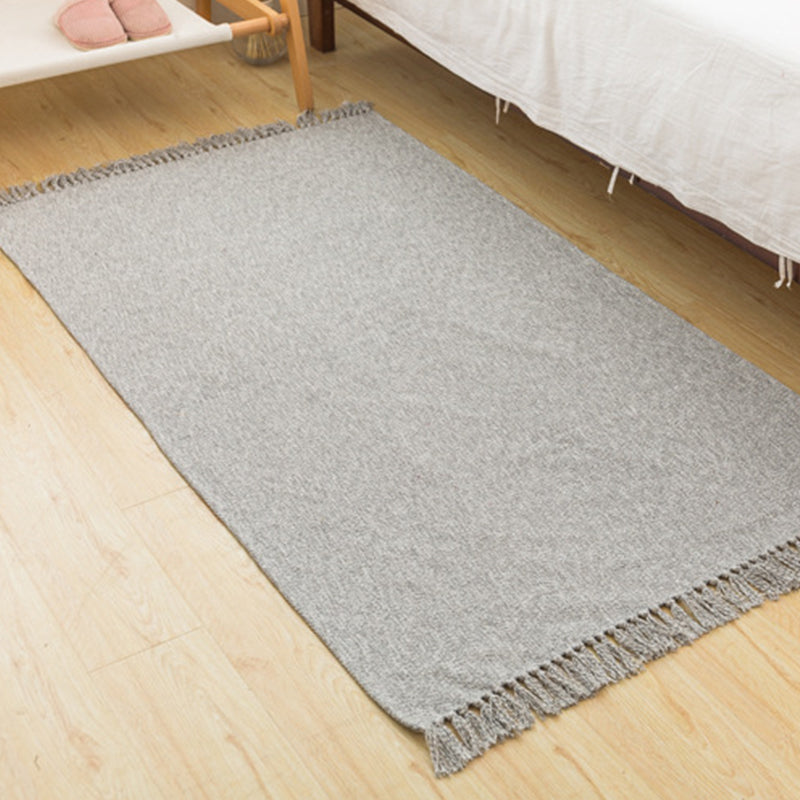 Country Bedroom Rug Multi-Color Solid Color Area Carpet Cotton Pet Friendly Easy Care Indoor Rug with Tassel Gray-Khaki Clearhalo 'Area Rug' 'Rug' 2317801