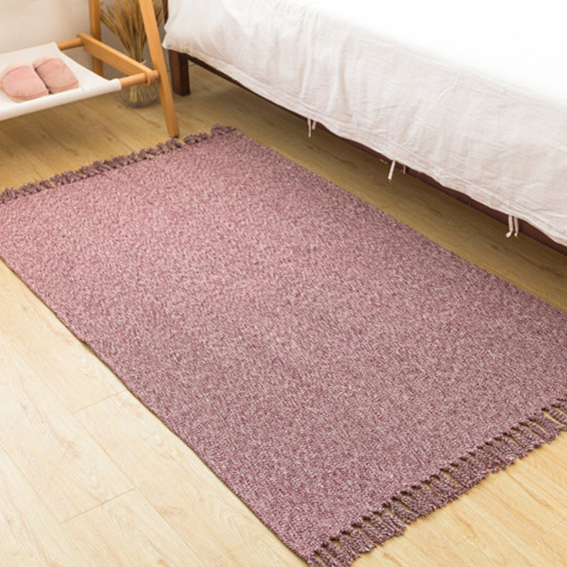 Country Bedroom Rug Multi-Color Solid Color Area Carpet Cotton Pet Friendly Easy Care Indoor Rug with Tassel Red Clearhalo 'Area Rug' 'Rug' 2317805