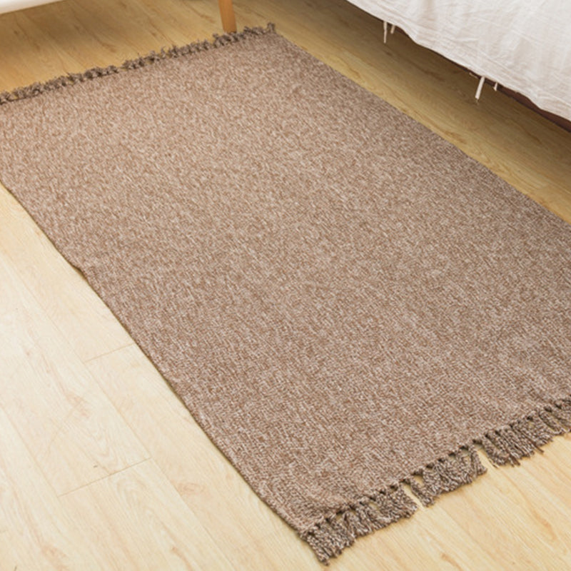 Country Bedroom Rug Multi-Color Solid Color Area Carpet Cotton Pet Friendly Easy Care Indoor Rug with Tassel Dark Coffee Clearhalo 'Area Rug' 'Rug' 2317811