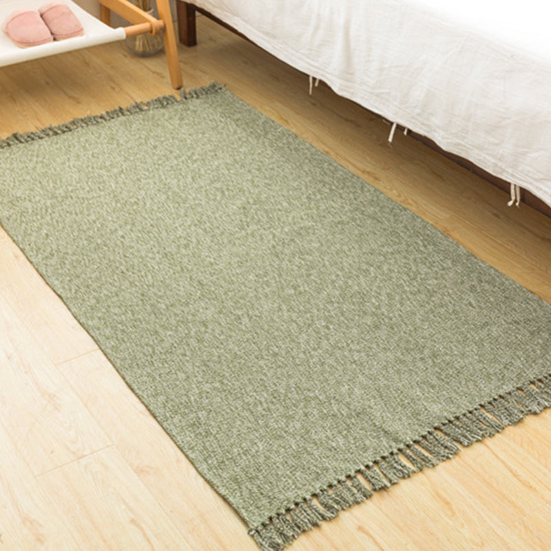 Country Bedroom Rug Multi-Color Solid Color Area Carpet Cotton Pet Friendly Easy Care Indoor Rug with Tassel Light Army Green Clearhalo 'Area Rug' 'Rug' 2317814