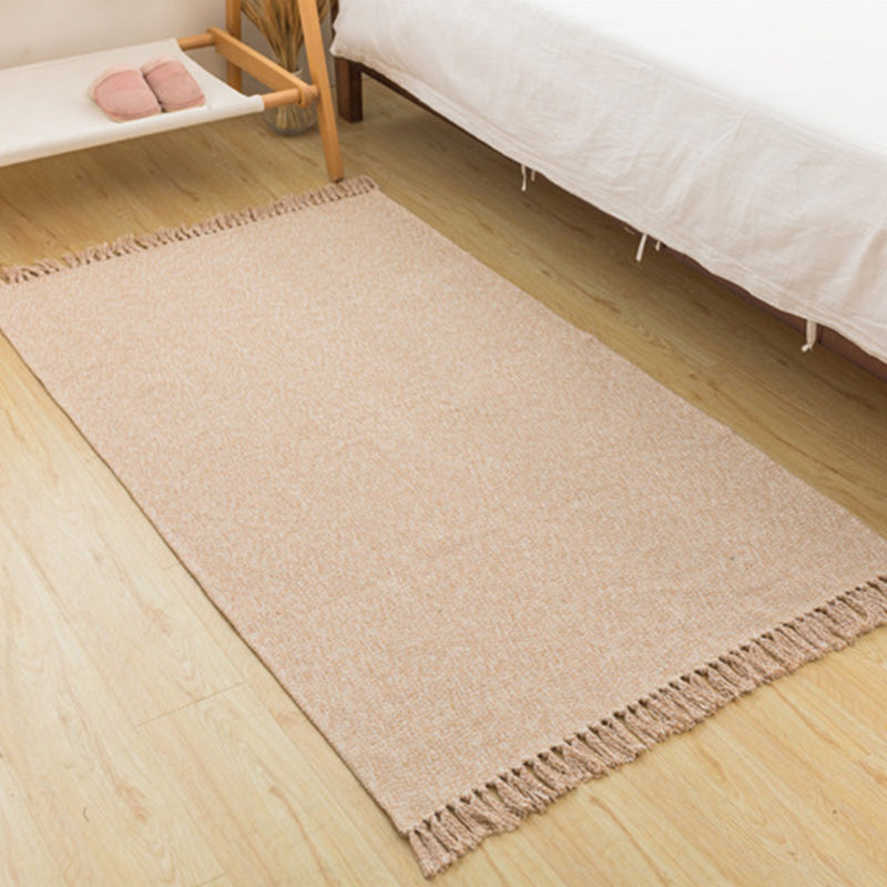 Country Bedroom Rug Multi-Color Solid Color Area Carpet Cotton Pet Friendly Easy Care Indoor Rug with Tassel Light Beige Clearhalo 'Area Rug' 'Rug' 2317815