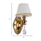Fabric Gold Wall Sconce Gathered Empire Shade 1/2-Light Vintage Wall Mount Light Fixture with Clear Crystal Drop Clearhalo 'Wall Lamps & Sconces' 'Wall Lights' Lighting' 231786