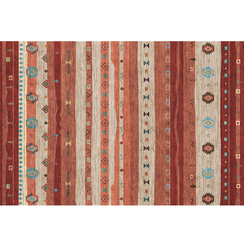 Bohemian Living Room Rug Multi Colored Stripe Print Indoor Rug Polyster Non-Slip Backing Pet Friendly Stain-Resistant Carpet Dark Red Clearhalo 'Area Rug' 'Bohemian' 'Rugs' Rug' 2318151