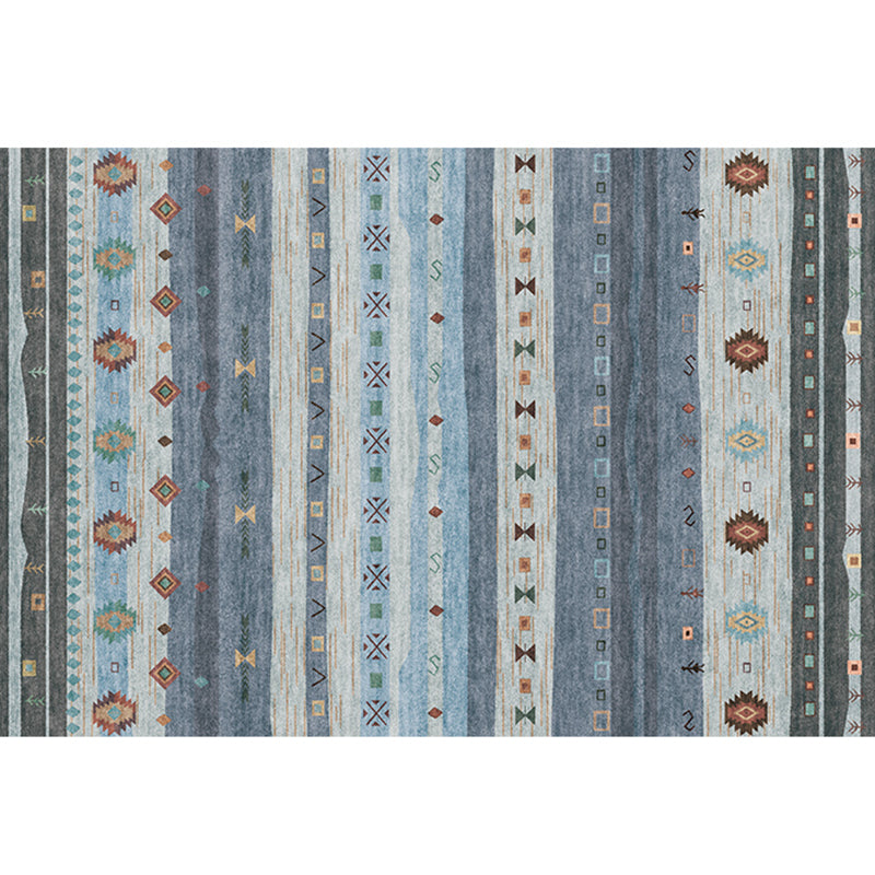 Bohemian Living Room Rug Multi Colored Stripe Print Indoor Rug Polyster Non-Slip Backing Pet Friendly Stain-Resistant Carpet Blue Clearhalo 'Area Rug' 'Bohemian' 'Rugs' Rug' 2318153