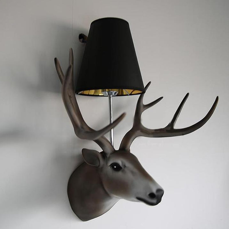1 Bulb Elk Sconce Lamp Traditional Black Resin Wall Mounted Light for Dining Room with Tapered Fabric Shade Black Clearhalo 'Wall Lamps & Sconces' 'Wall Lights' Lighting' 231827