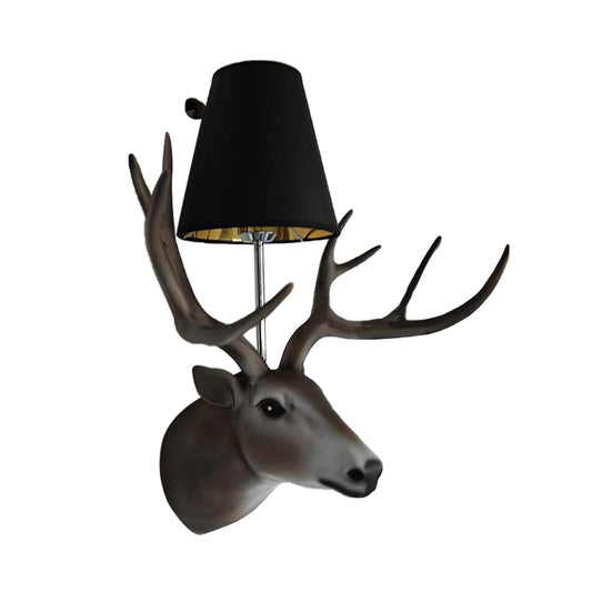 1 Bulb Elk Sconce Lamp Traditional Black Resin Wall Mounted Light for Dining Room with Tapered Fabric Shade Clearhalo 'Wall Lamps & Sconces' 'Wall Lights' Lighting' 231829