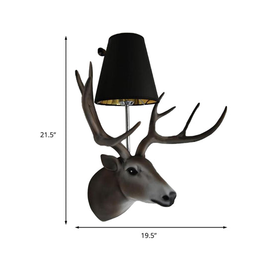 1 Bulb Elk Sconce Lamp Traditional Black Resin Wall Mounted Light for Dining Room with Tapered Fabric Shade Clearhalo 'Wall Lamps & Sconces' 'Wall Lights' Lighting' 231830