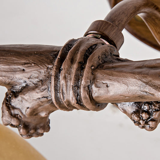 Dark Wood Cone Wall Lighting Rustic Resin and Glass 2-Light Corridor Sconce Lamp with Antler Deco Clearhalo 'Wall Lamps & Sconces' 'Wall Lights' Lighting' 231994